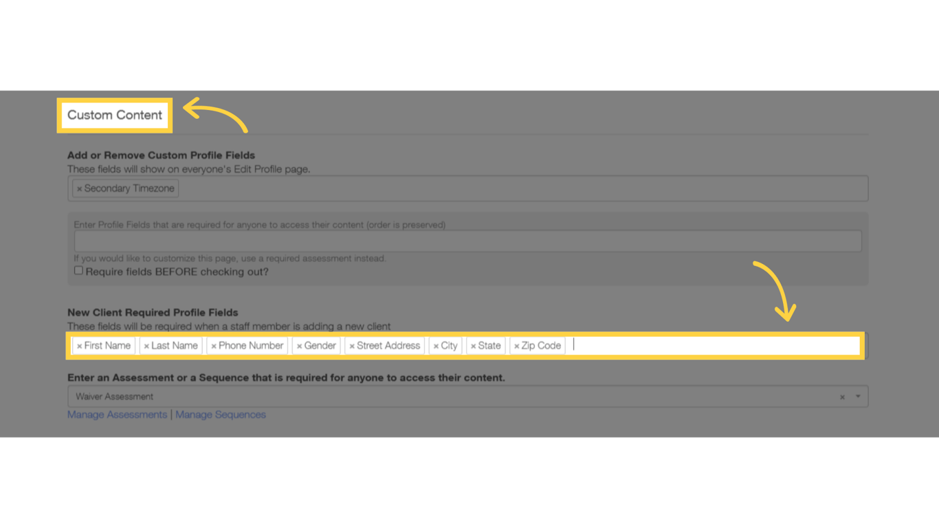 Scroll to 'Custom Content' section.