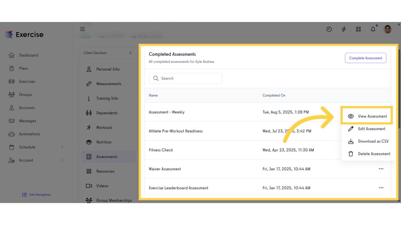 View Completed Assessments