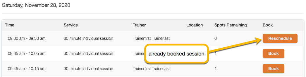 already booked session