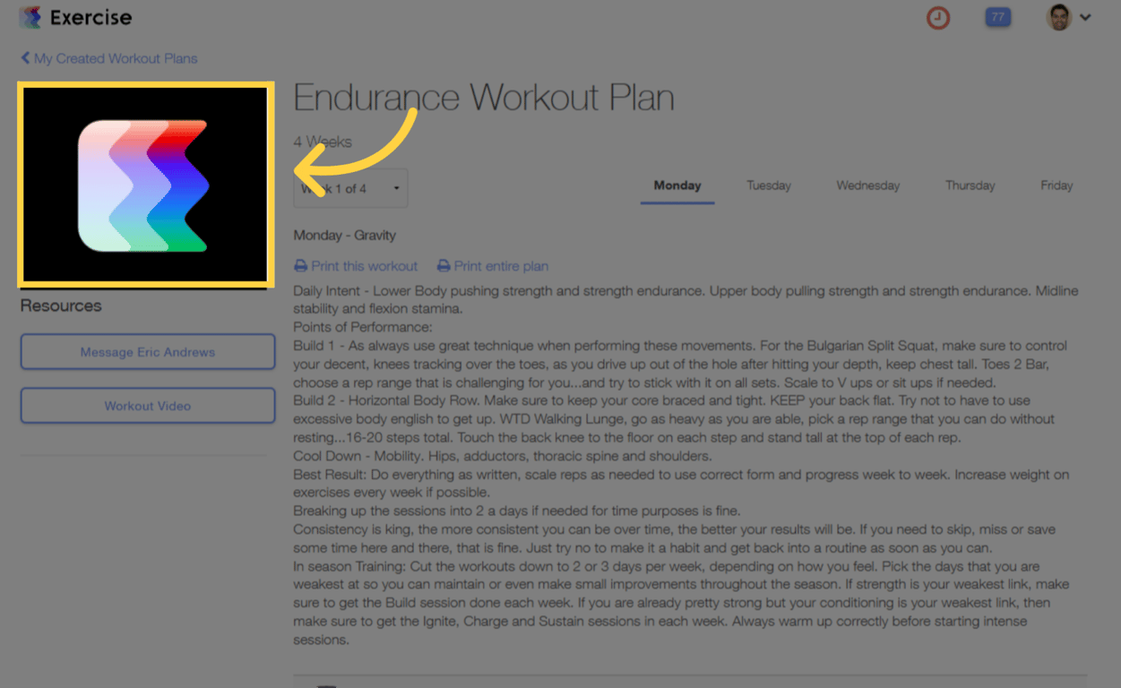Click the Workout Plan image.