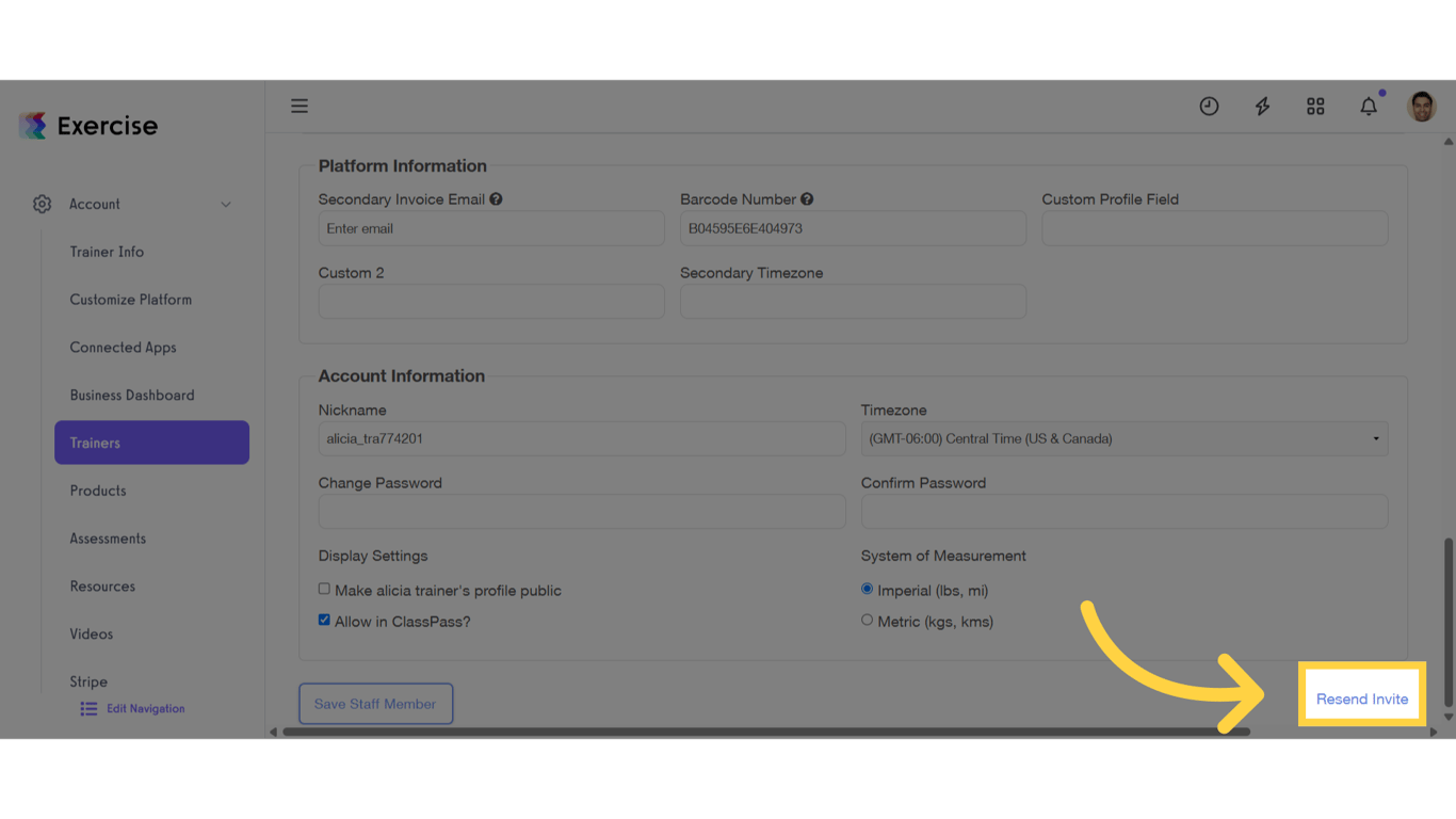 Click 'Resend Invite'