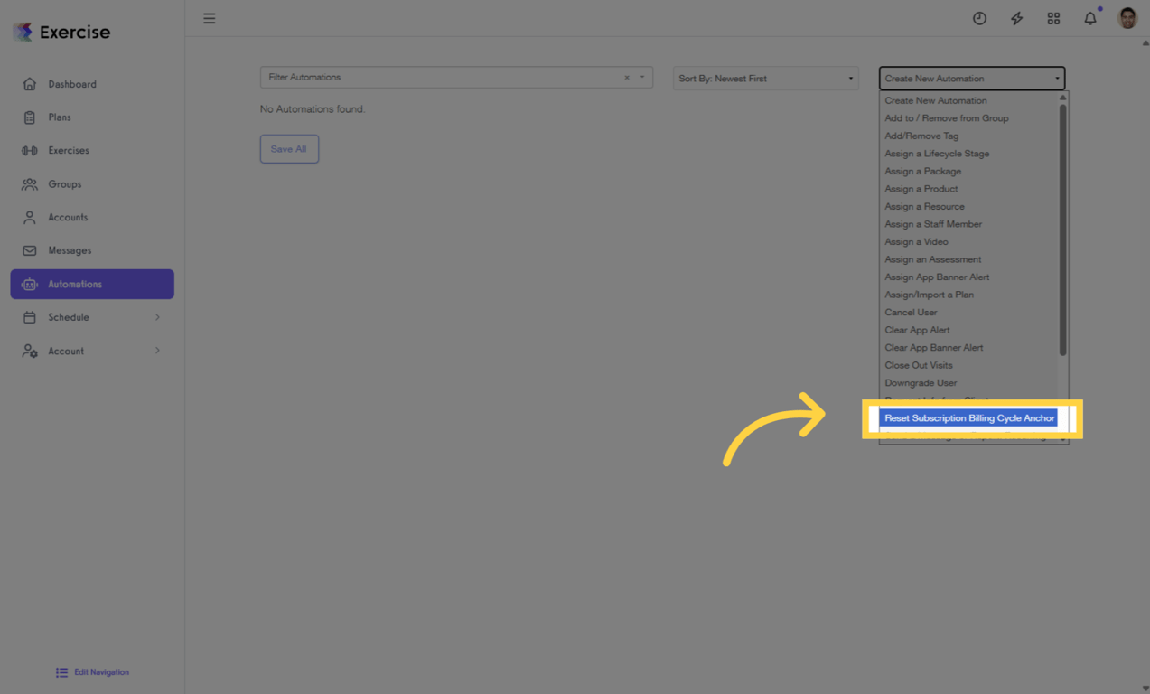 Create New Automation: Reset Subscription Billing Cycle Anchor
