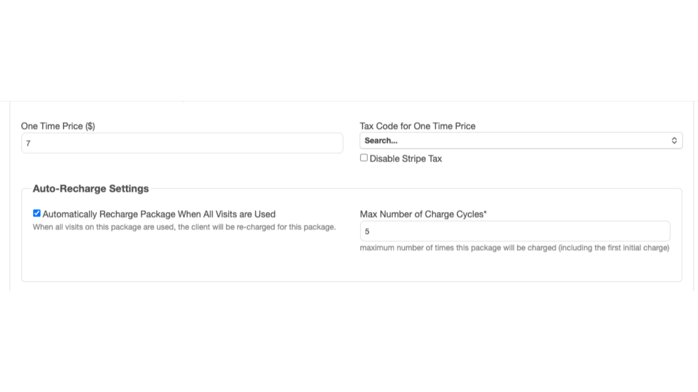 One Time Price Package.