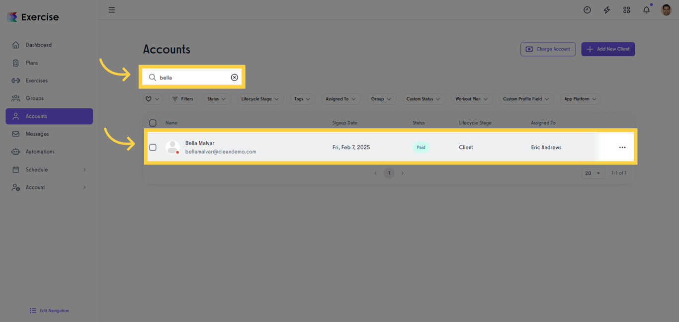Search or select a client.