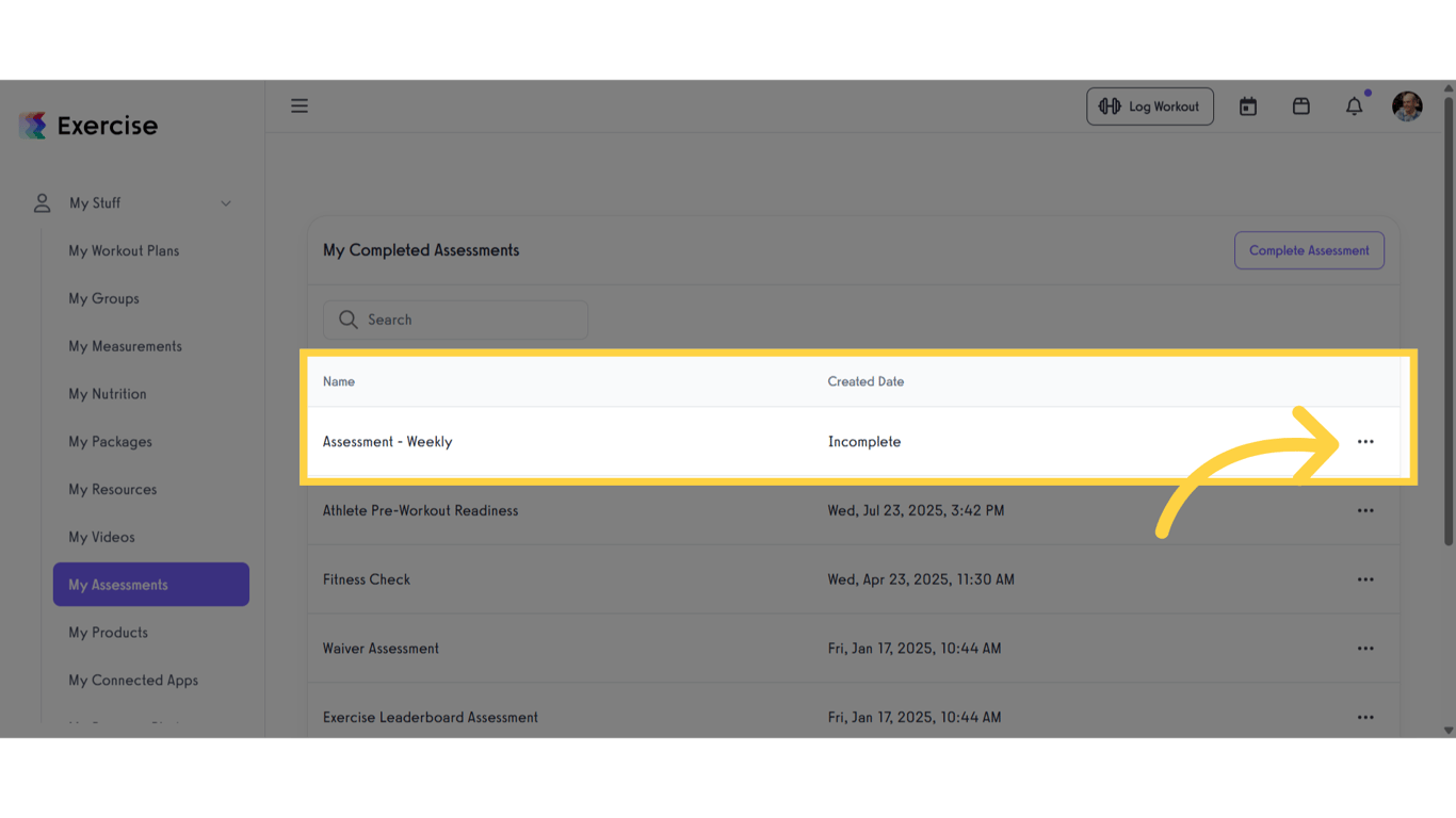 Resume Incomplete Assessment