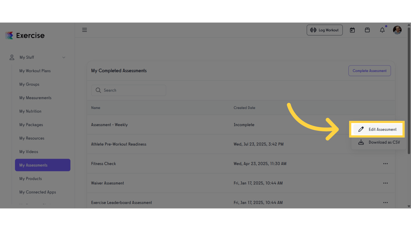 Click 'Edit Assessment'