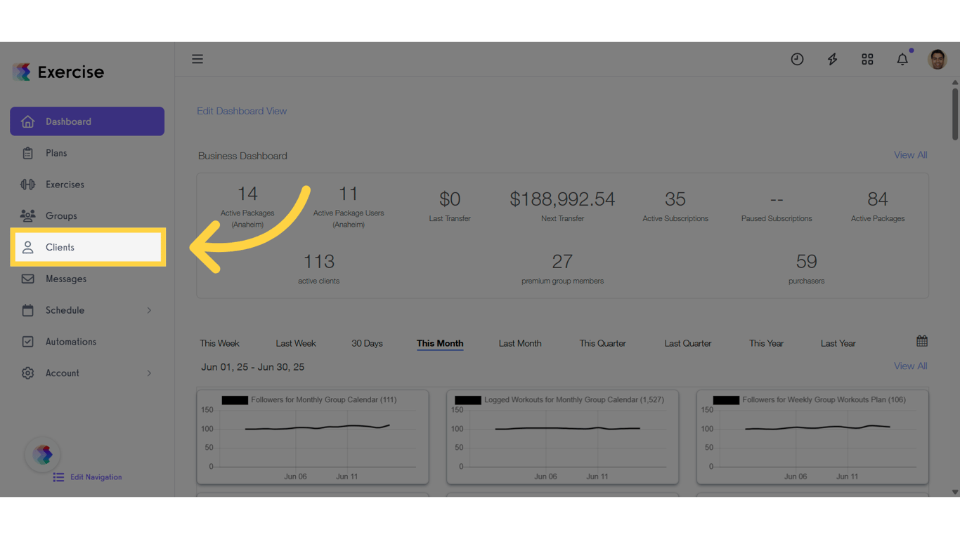 Click on the “Clients” tab in the left sidebar.