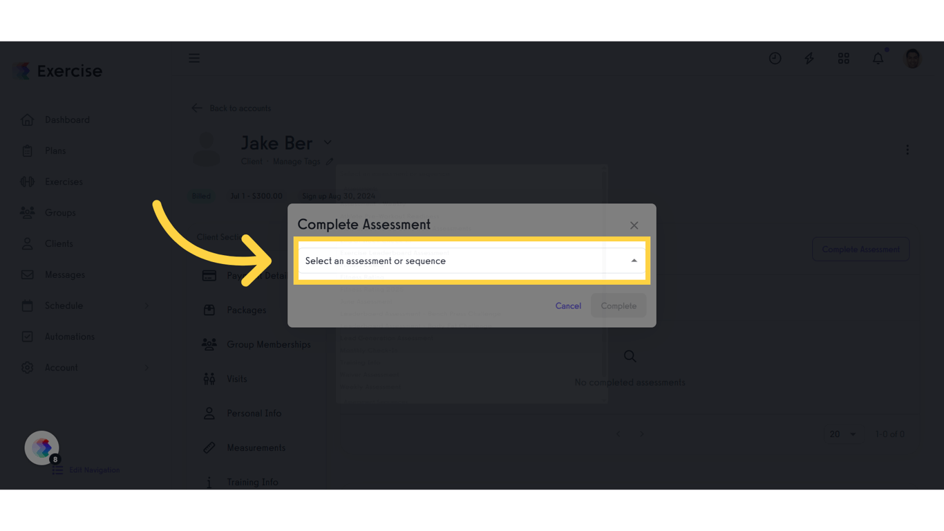 Click 'Select an assessment or sequence' drop-down list.