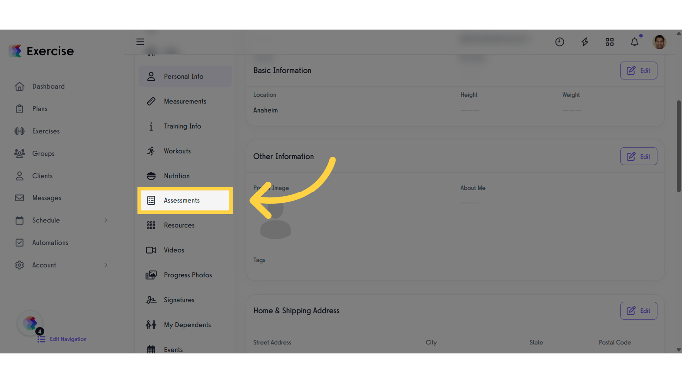 Click 'Assessments' tab.