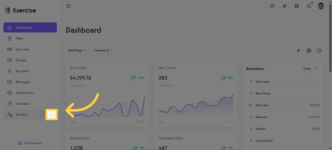 Click the Arrow Menu
