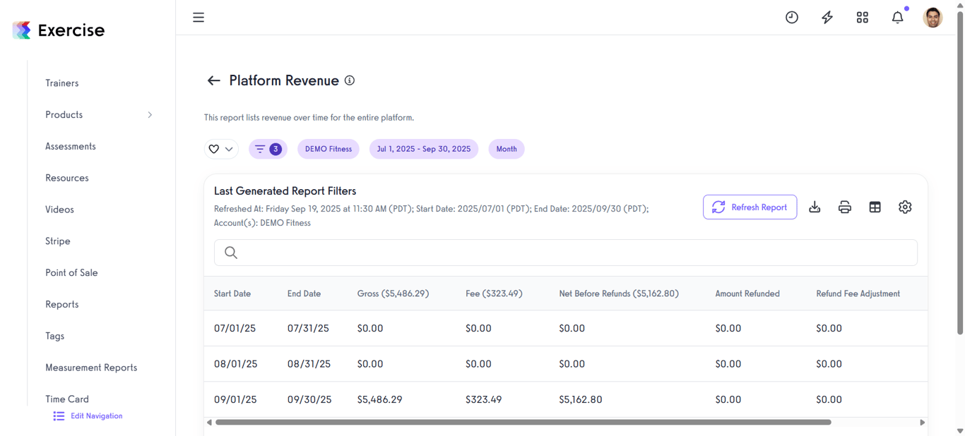View Generated Platform Revenue Report