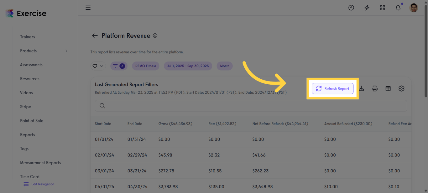 Click 'Refresh Report'