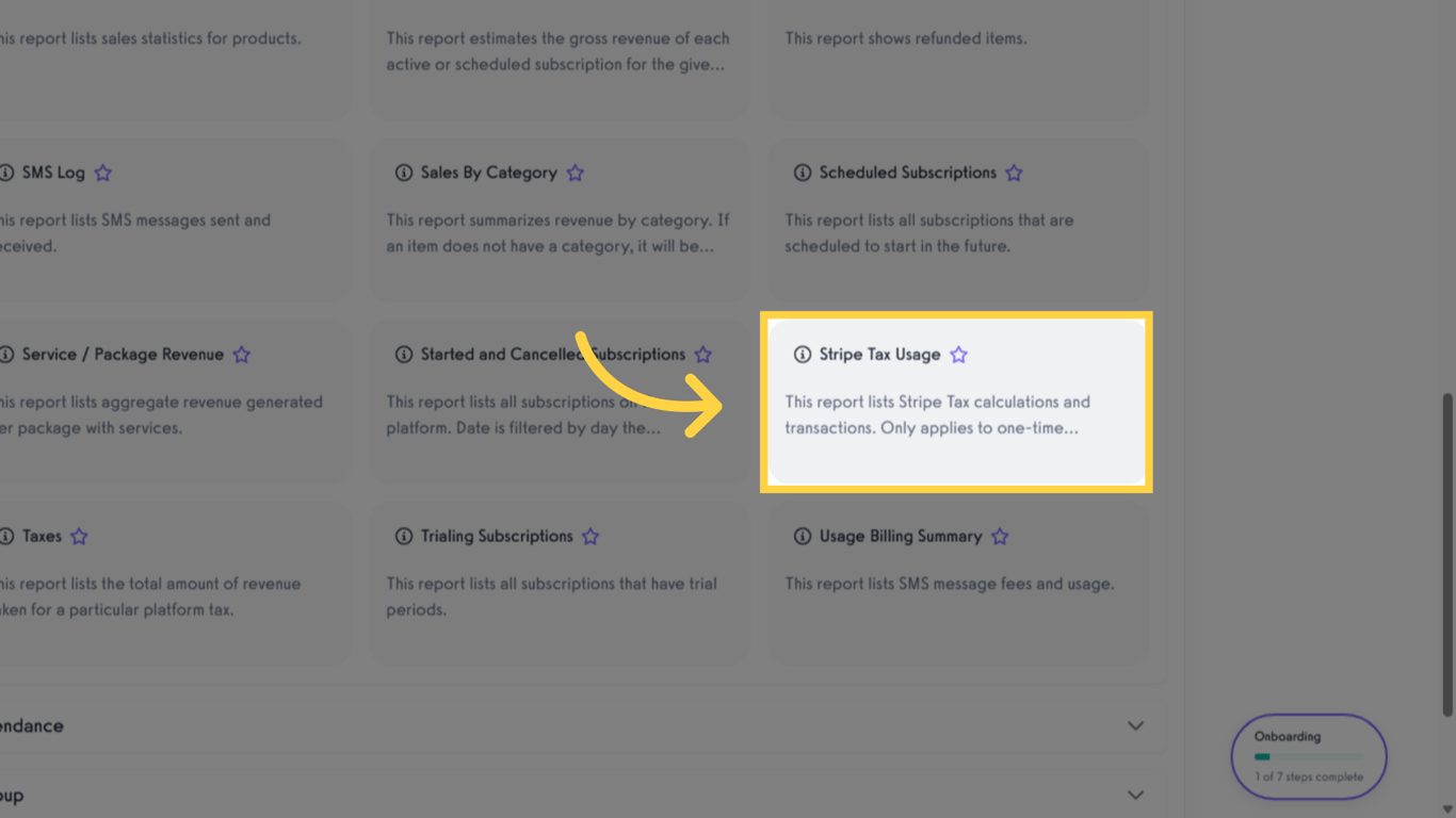 Click on Stripe Tax Usage