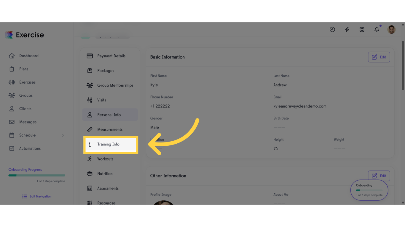 Click 'Training Info'.