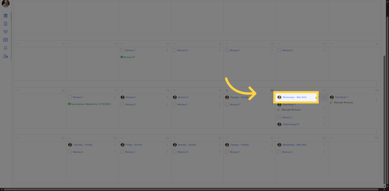Click on any workout.