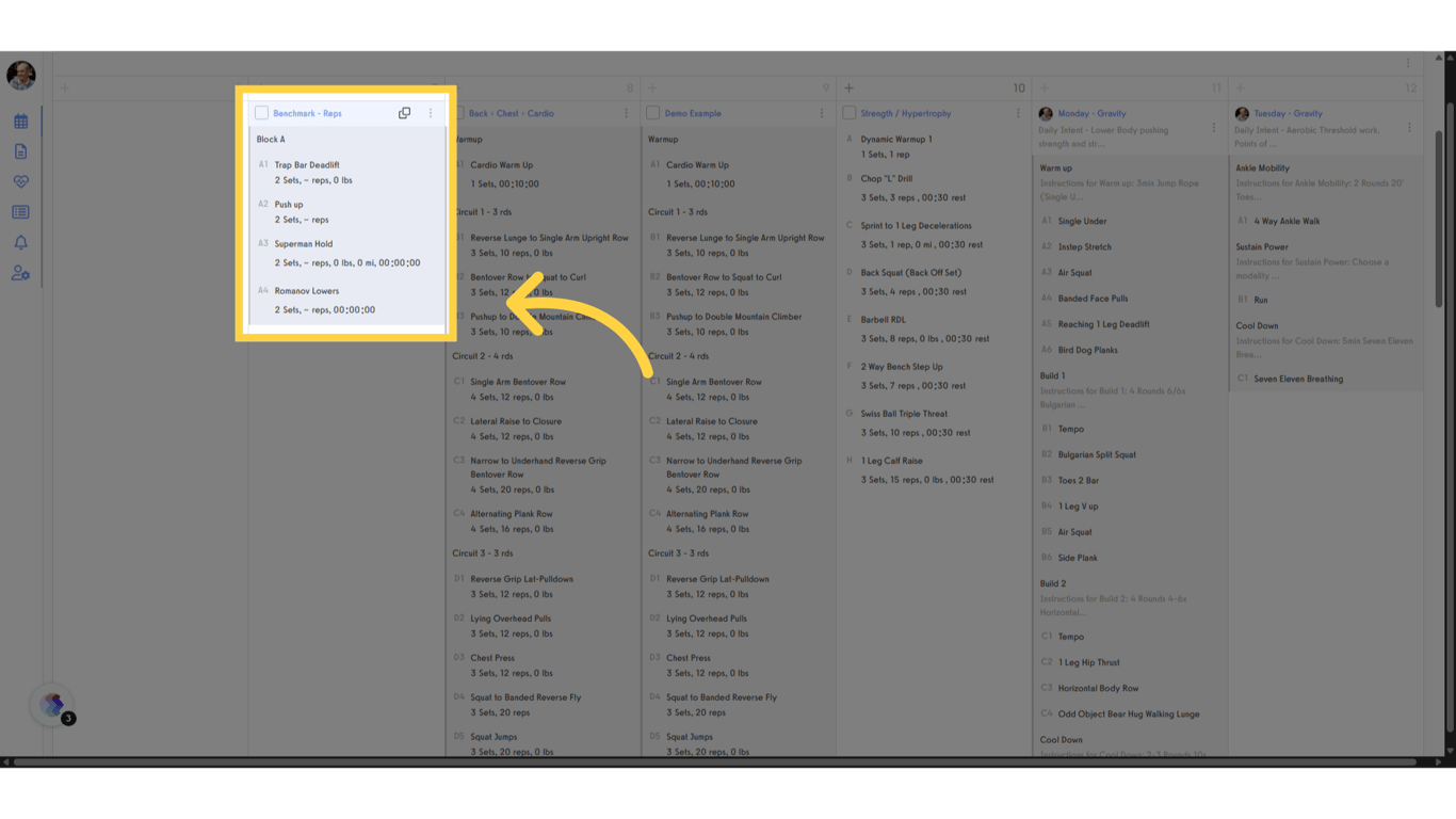 Click on any workout.