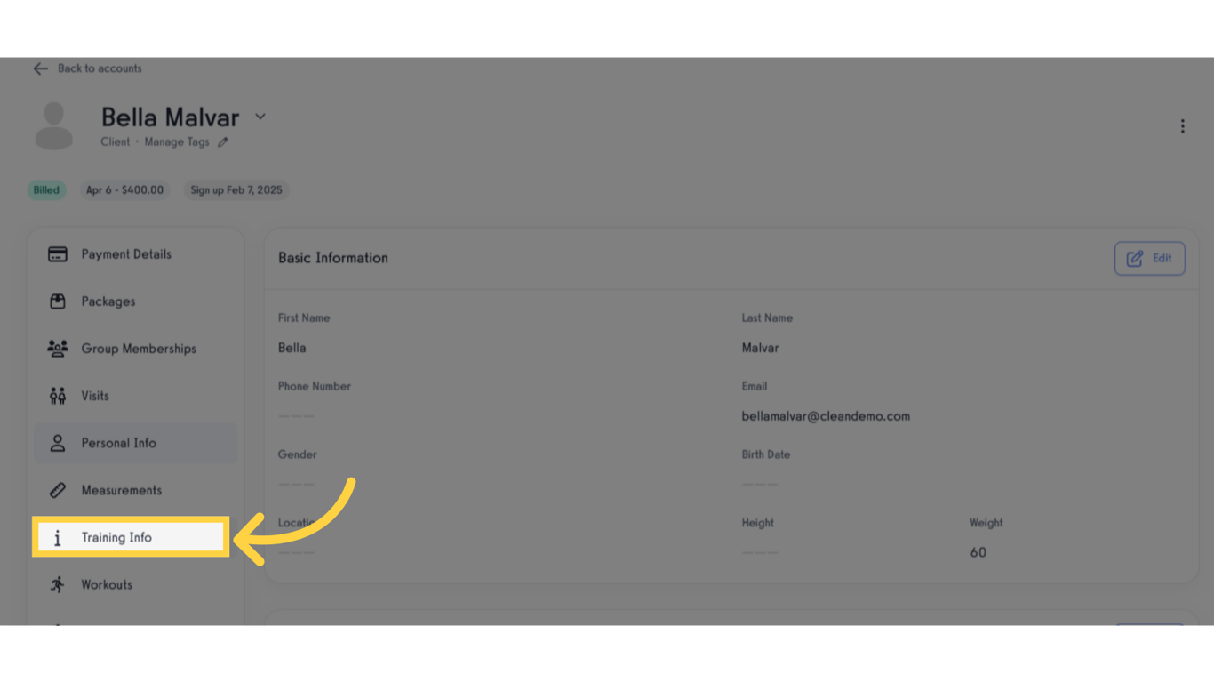 Click 'Training Info'.
