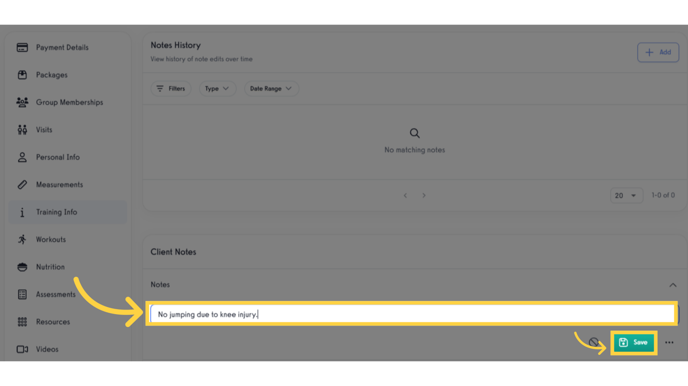 Fill the textbox field to input Client Notes.