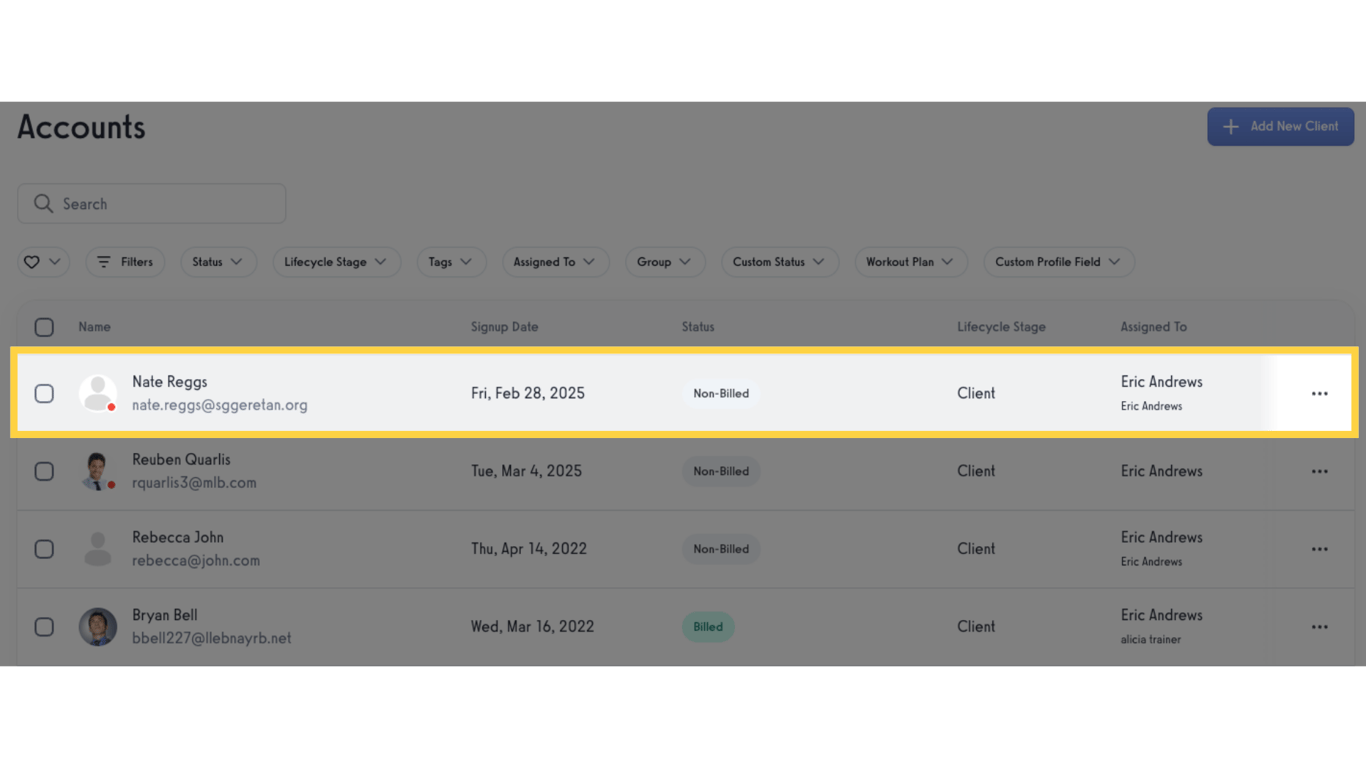 Click client's name.