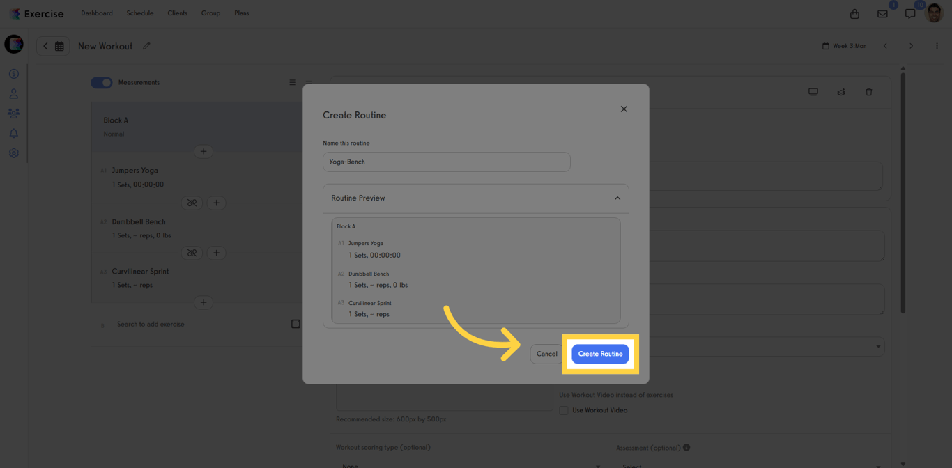 Screenshot of Create Routine button.