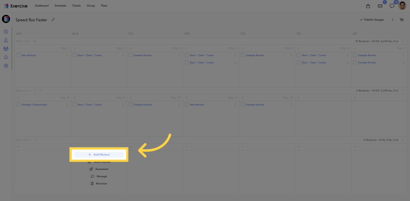 Screenshot showing the Build Workout button.
