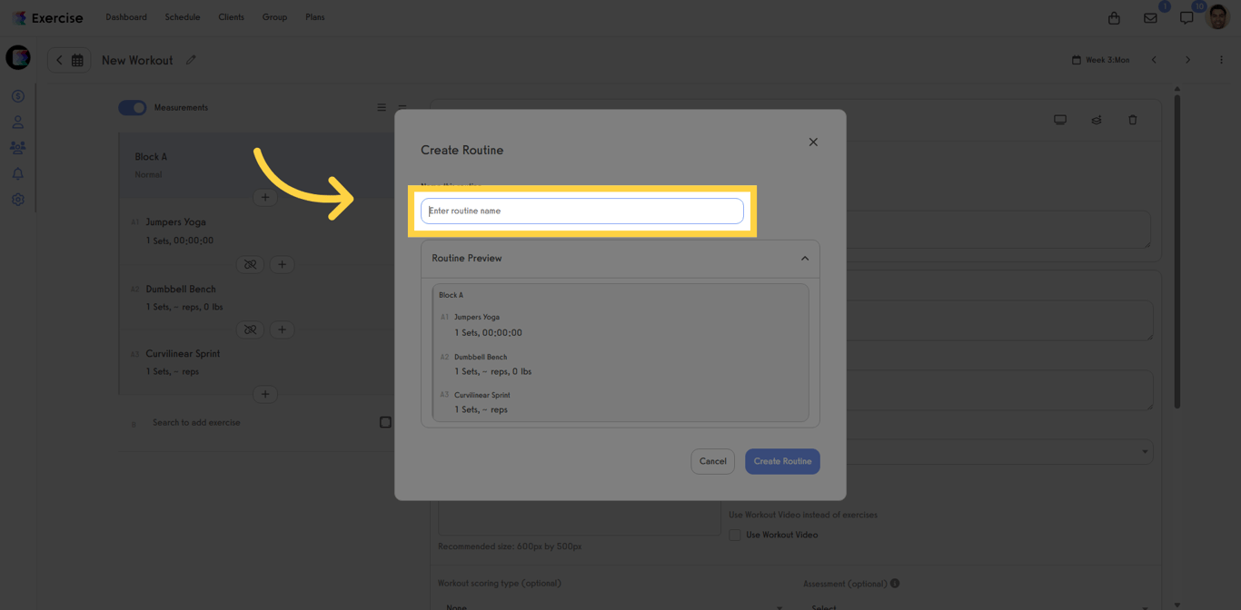 Screenshot of routine name entry field.