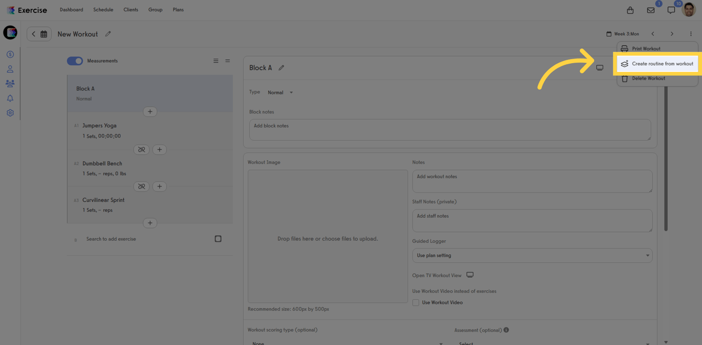 Screenshot showing the Create Routine from Workout option.