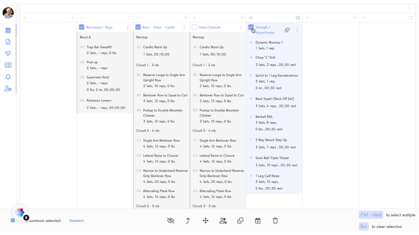 Select the workouts.