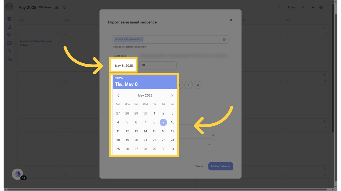 Click the current date under 'Start Date.'