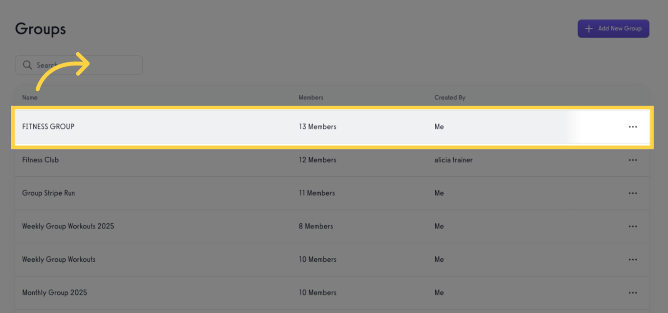 Select and click a group to edit