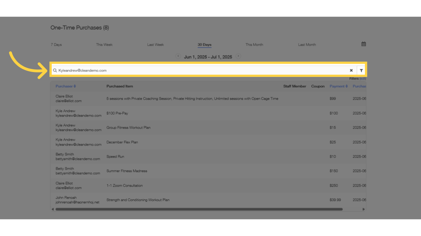 Enter the purchaser's email then search.