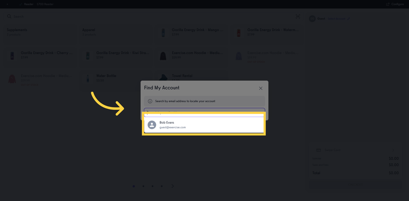 Select the correct client from the search results.