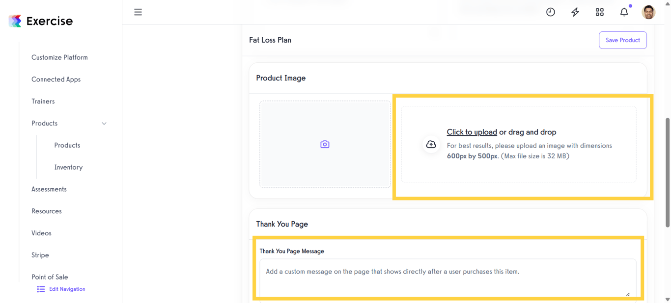 Add Product Image and Thank You Message