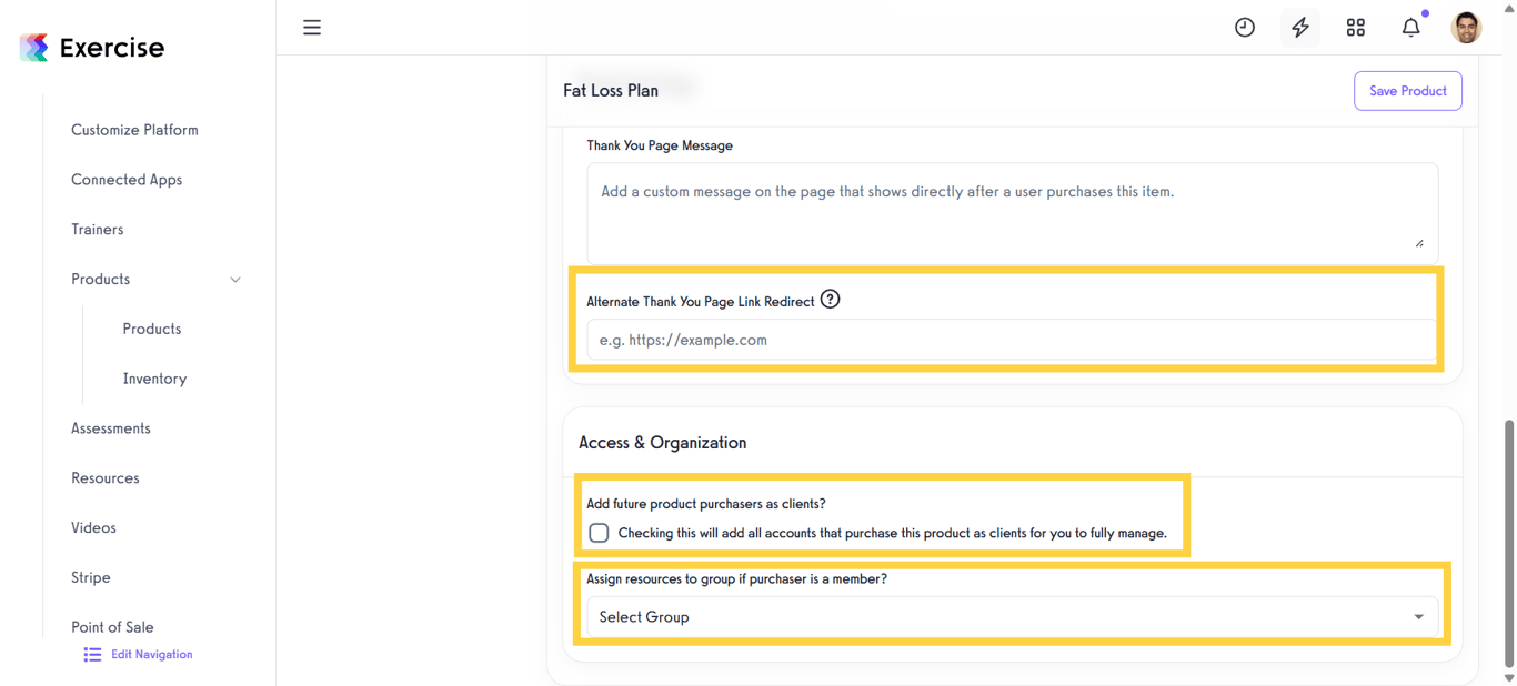 Set Access and Organization Options