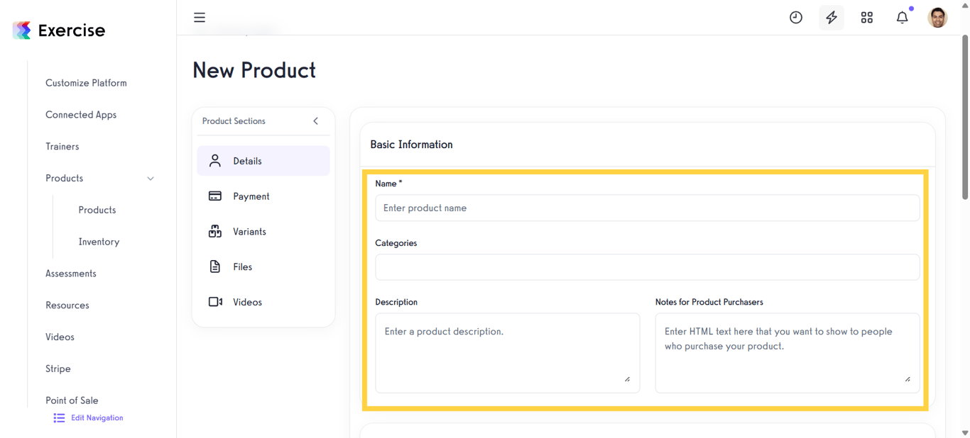 Enter Product Basic Information