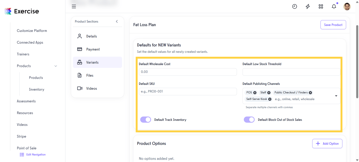 Set Defaults for New Variants