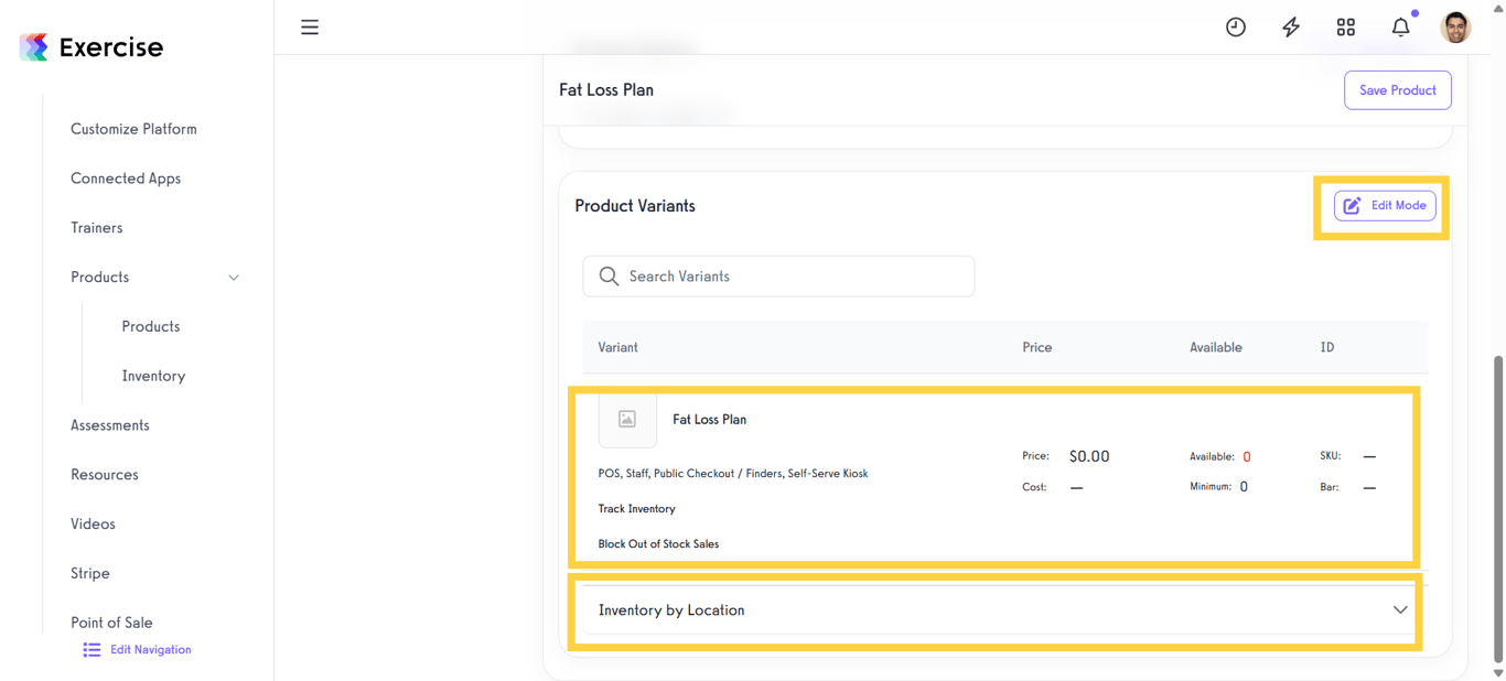 Edit Product Variants