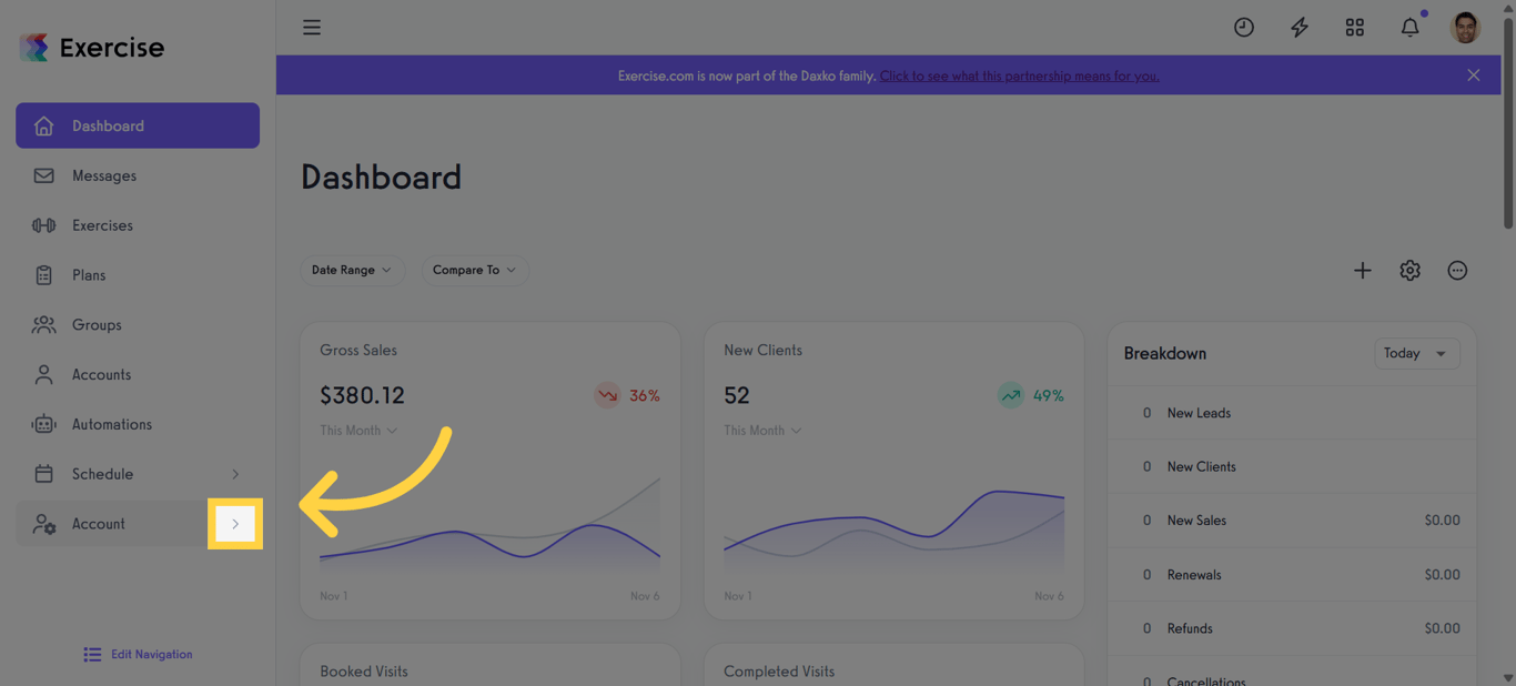 Click the Arrow Menu