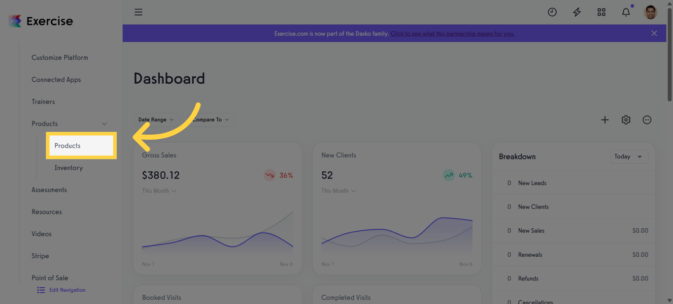 Select the Products Tab
