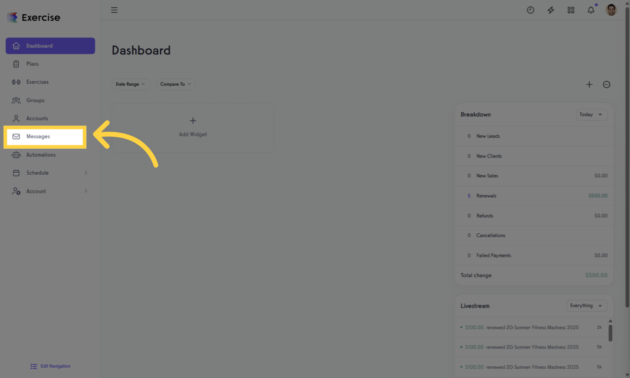 Click the 'Messages' tab.
