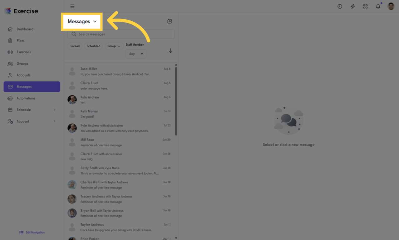 Click the arrow next to Messages.