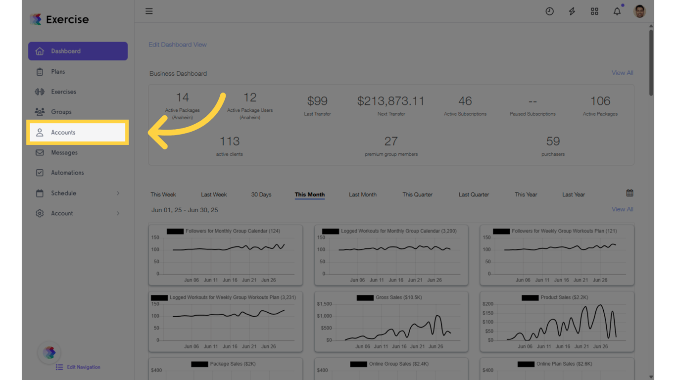 Click on the “Accounts” tab on the left side bar.