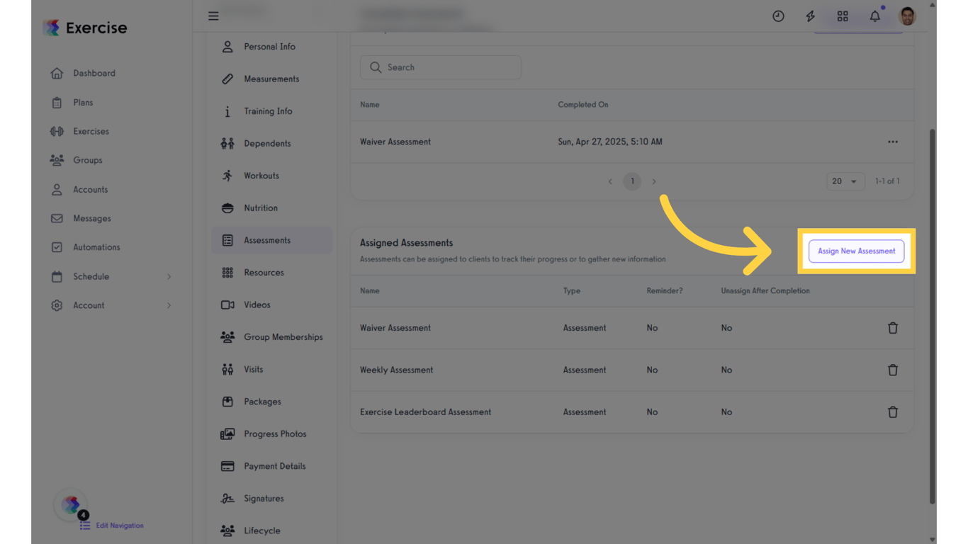 Click 'Assign New Assessment.'