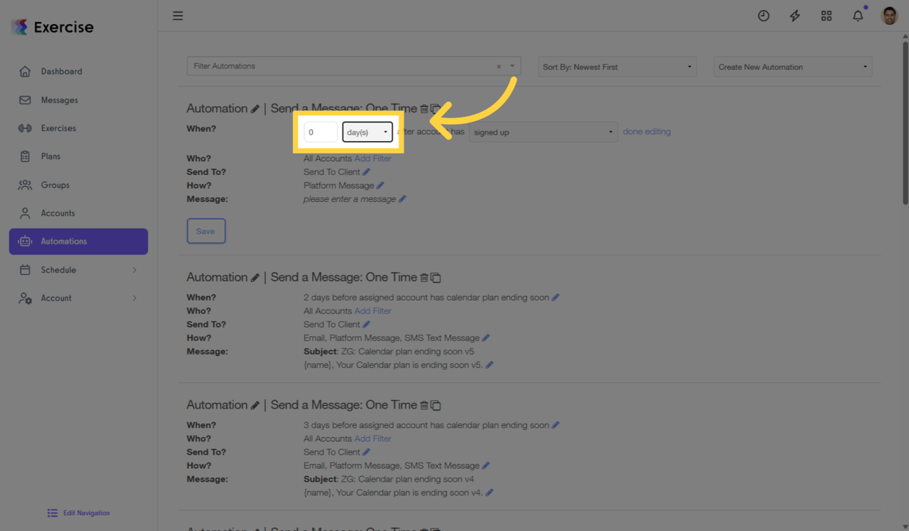 Set the Trigger Timing (Days Before Event)