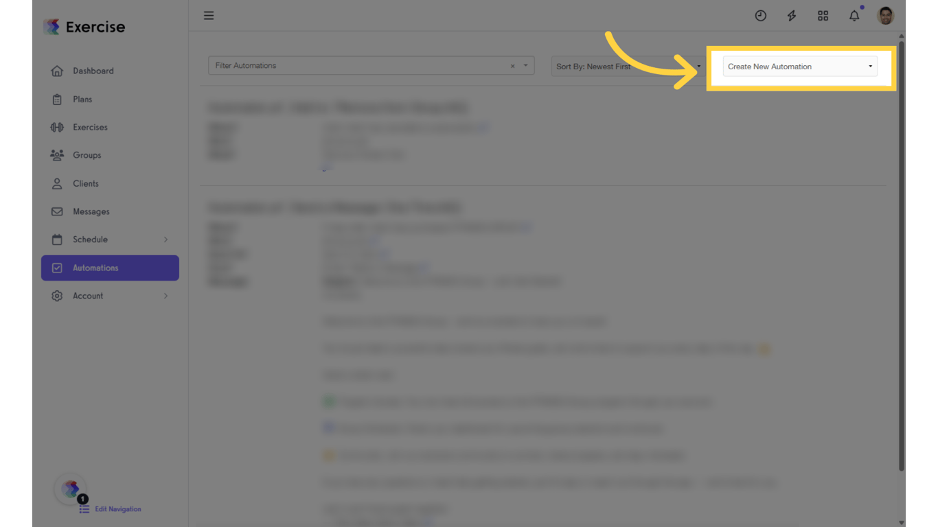 Click on the “Create New Automation” drop-down list.