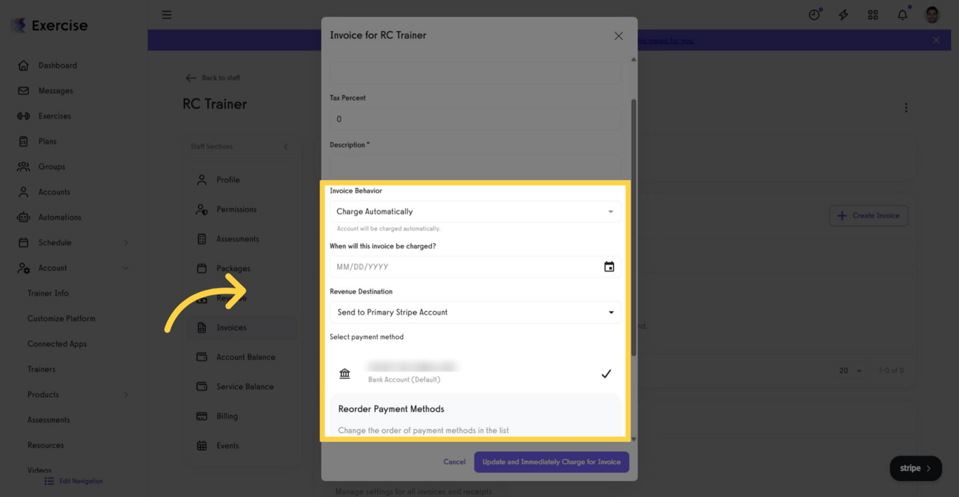 Set Invoice Behavior: Charge Automatically