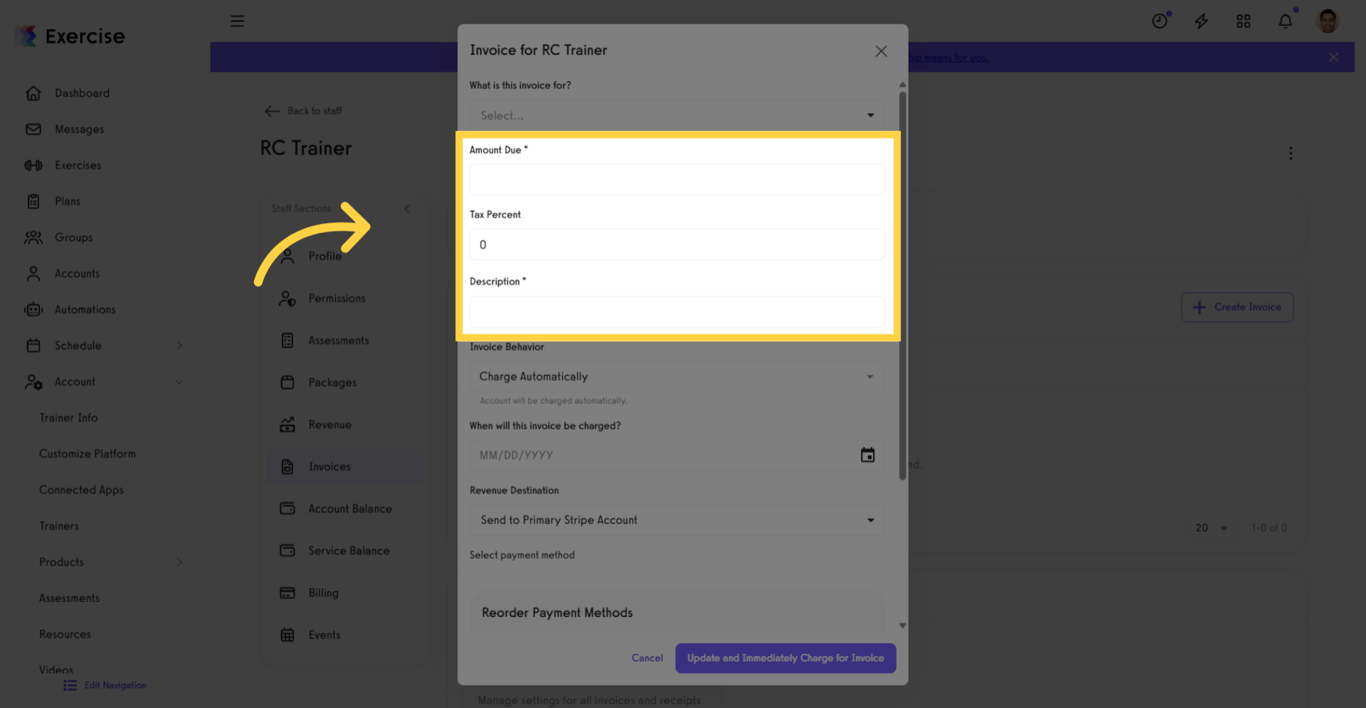 Set Invoice Amount, Taxes, and Description
