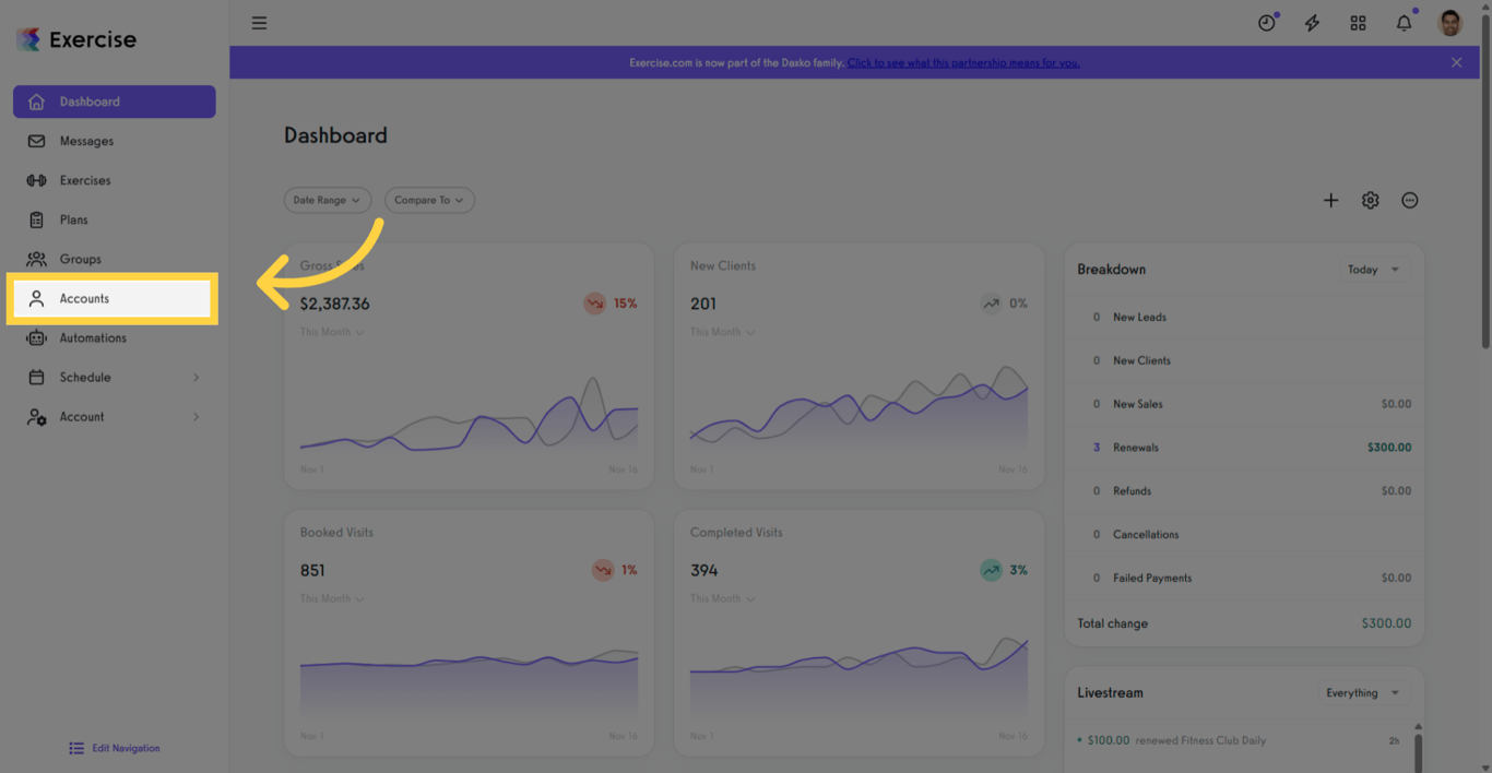 Navigate to Accounts Section