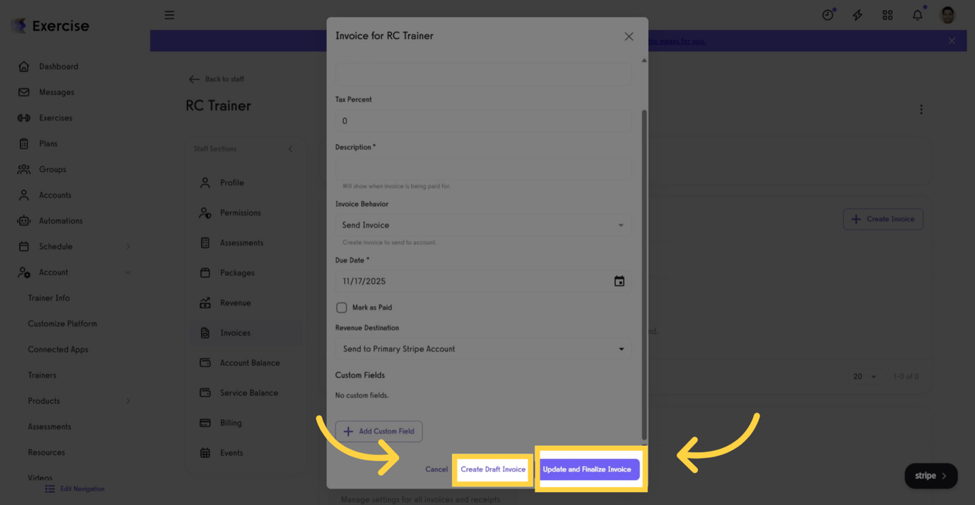 Finalize invoice when sending invoice