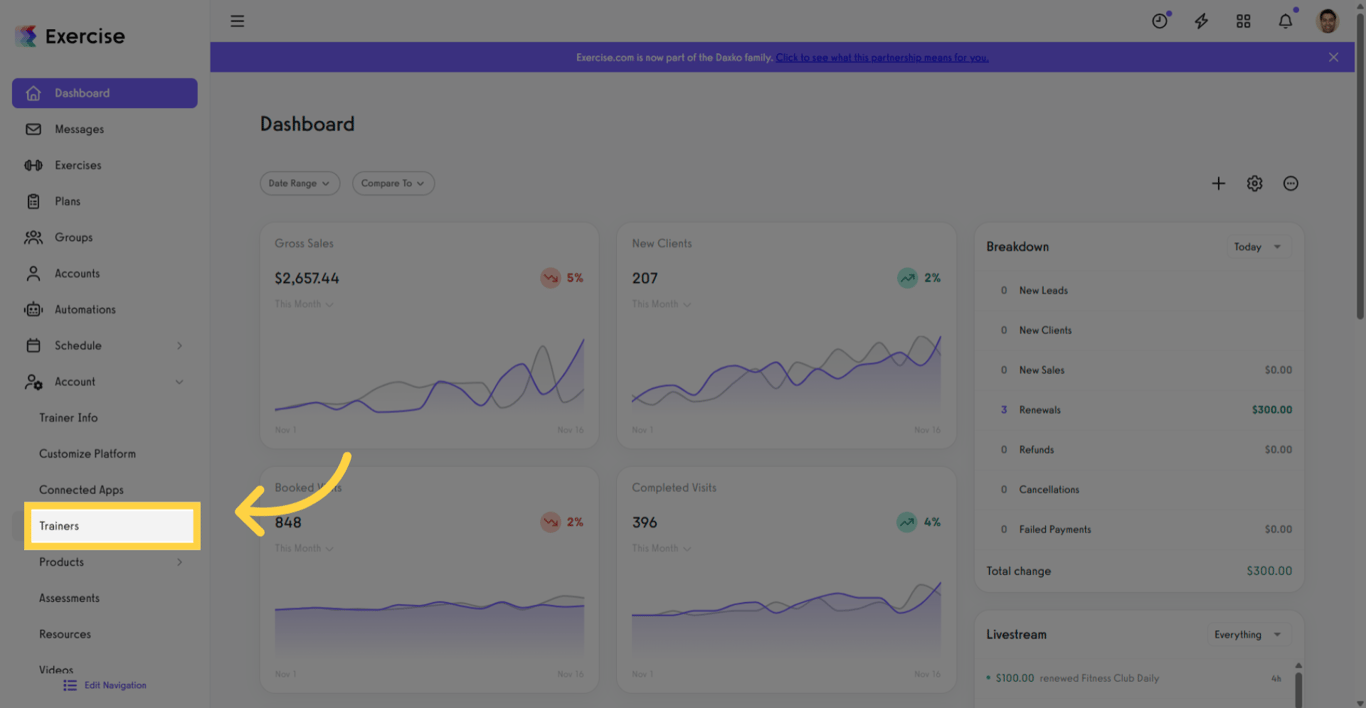 Navigate to Account Trainers Tab